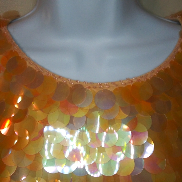 Vintage 80's Black Tie Oleg Cassini Peach Spangled "Mermaid" Cocktail Dress - Picture 4 of 13